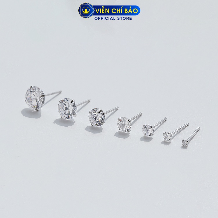 Bông tai bạc nữ tròn đính đá lấp lánh chất liệu bạc 925 unisex thời trang phụ kiện trang sức nữ Viễn Chí Bảo B000145