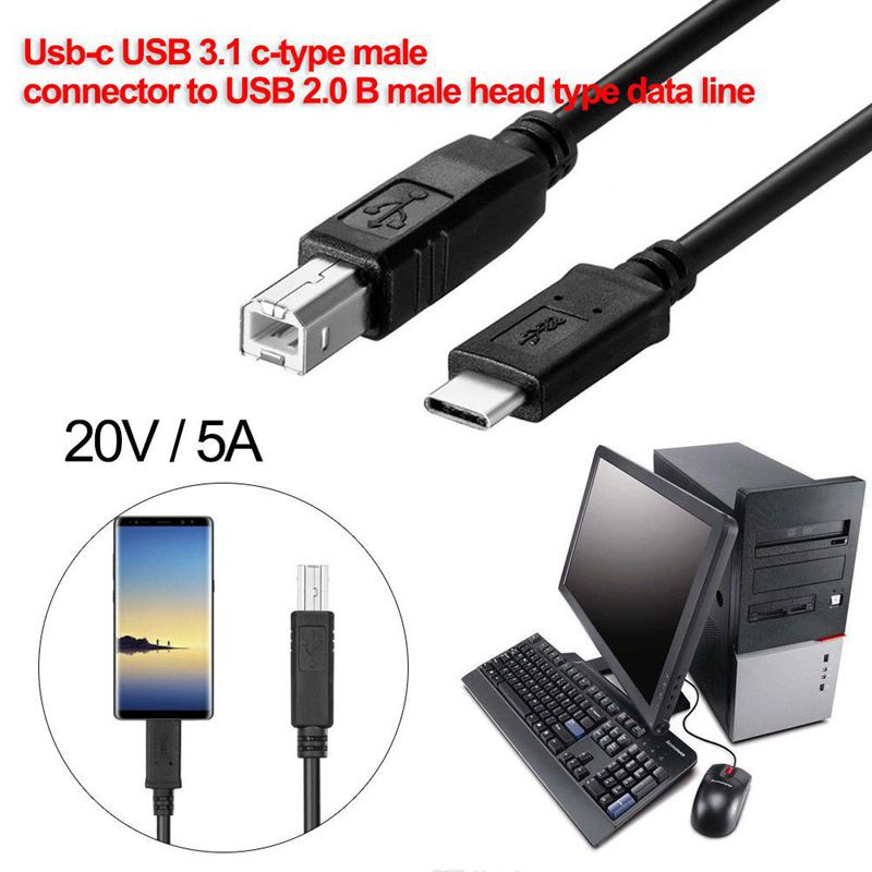 [Ready Stock]USB-C USB 3.1 Type C Male to USB2.0 USB B Male Data Cable for Laptop Printer Hard Disk 1m