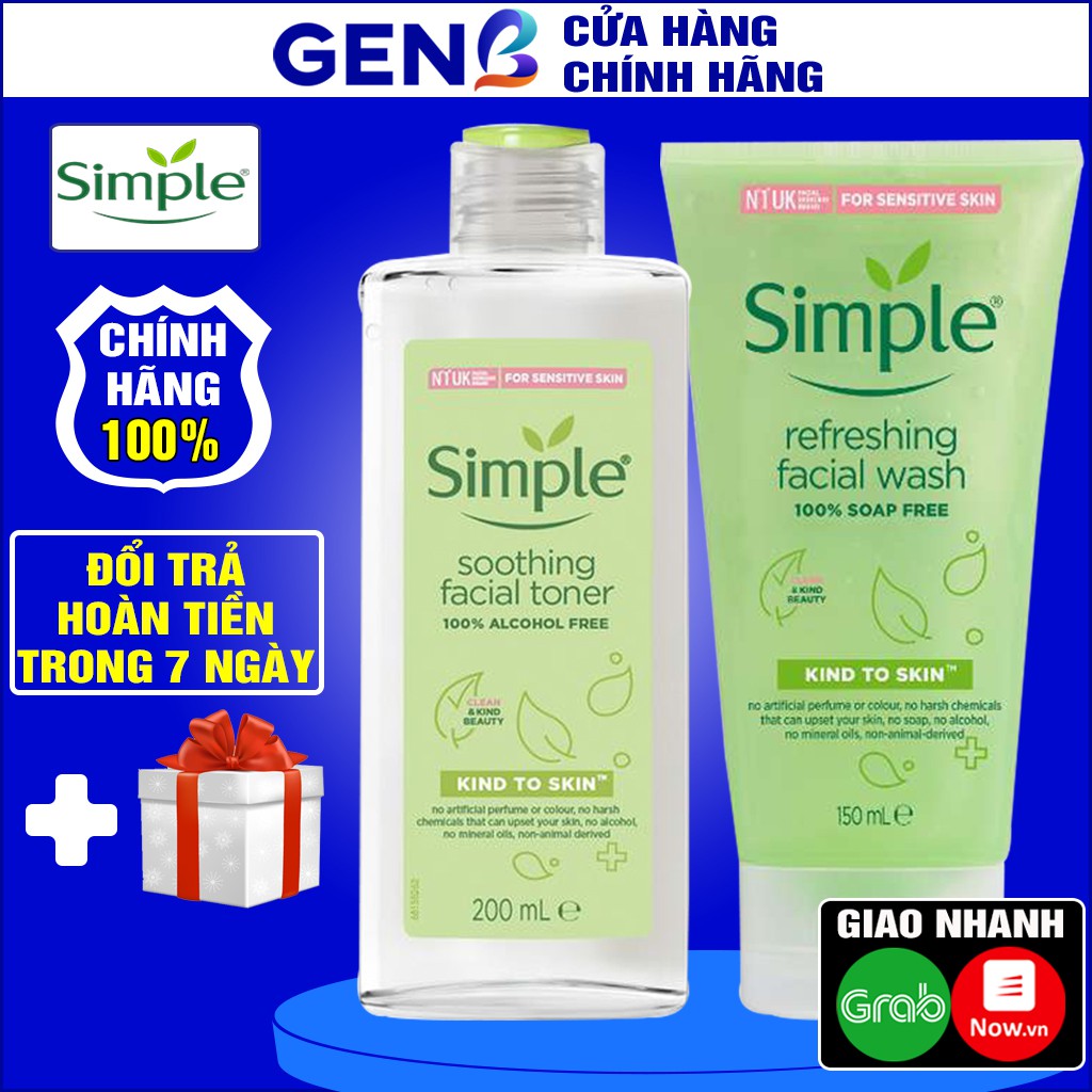 Toner Simple +Sữa Rửa Mặt Simple COMBO CHÍNH HÃNG Bộ Chăm Sóc Da Mặt Skincare Nước Hoa Hồng Tonner &Srm Gel Rửa Mặt GENB