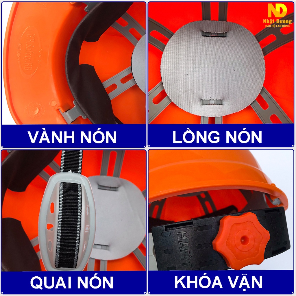 Mũ bảo hộ lao động có lỗ thông hơi khóa vặn màu cam 011, Nón bảo hộ lao động bảo vệ đầu công nhân công trình