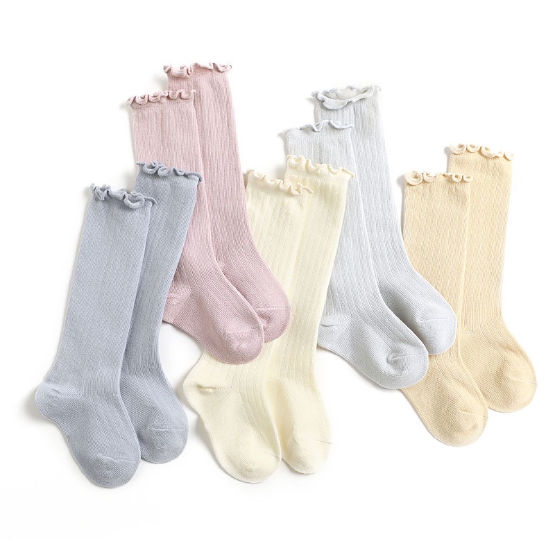 Vớ Cotton Cao Tới Gối Màu Trơn Kiểu Công Chúa Dành Cho Bé Gái 0-5 Tuổi