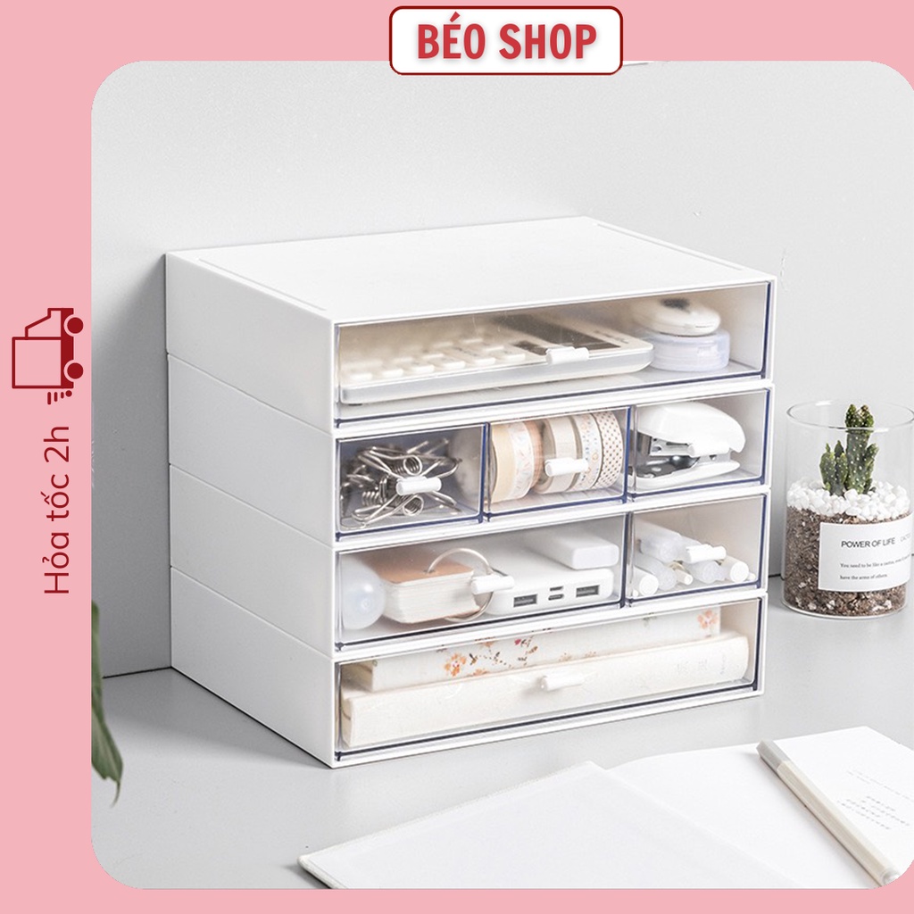 Kệ tủ đựng đồ mini để bàn màu trắng Béo shop hộp nhựa ngăn kéo lắp ghép đựng washi đồ dùng học tập decor bàn làm việc