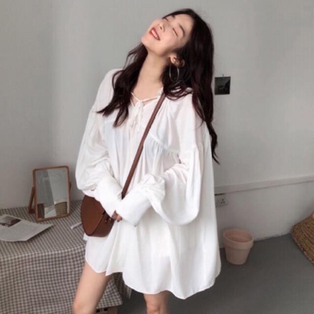 (SẴN) Áo babydoll form rộng oversize ulzzang giả đầm giấu quần ,