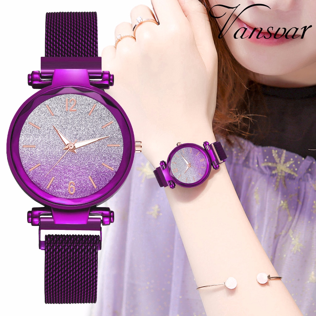 Ready Stock 11 Colors Women Magnet Buckle Gradient Color Starry Sky Watch Best Gift Clock