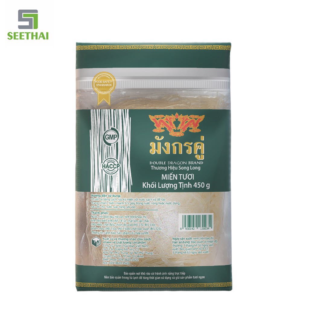 Miến tươi SONG LONG Thái Lan 450gr - miến Double Dragon - miến ThaiWah - túi xanh lá