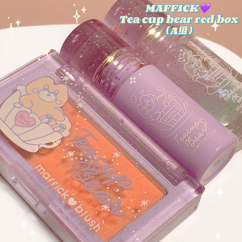 MAFFICK Phấn má Son kem Set Teacup Bear Lip Glaze Blush Lip Gloss | BigBuy360 - bigbuy360.vn