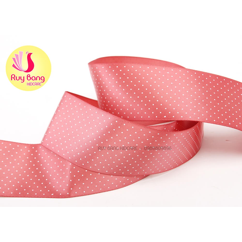 Ruy băng satin chấm bi nhỏ sz 38mm, dây ruy băng làm nơ kẹp tóc, nơ qua tặng