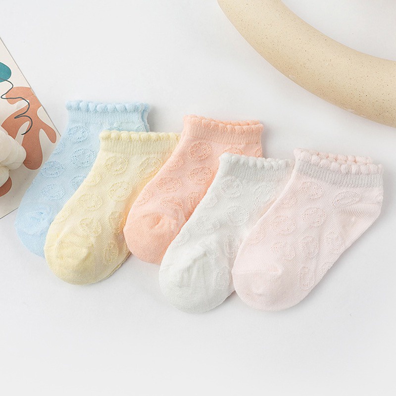 Vớ Cotton Cổ Ngắn Chống Trượt Thoải Mái Phối Ren Lưới Dành Cho Bé Trai Bé Gái