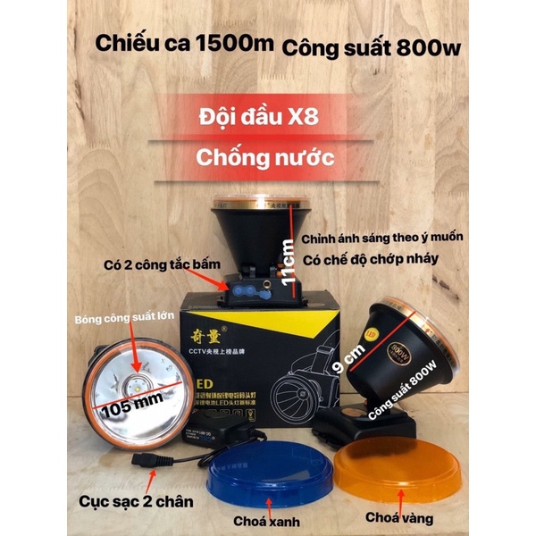 ✨  ĐÈN ĐỘI PIN SẠC KÍN NƯỚC SIÊU SÁNG CHÓA 105MM X8 - 800W
