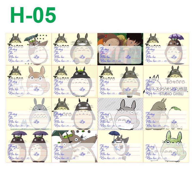 nhãn vở totoro 16-96 nhãn mẫu khác nhau/ nhãn vở anime totoro