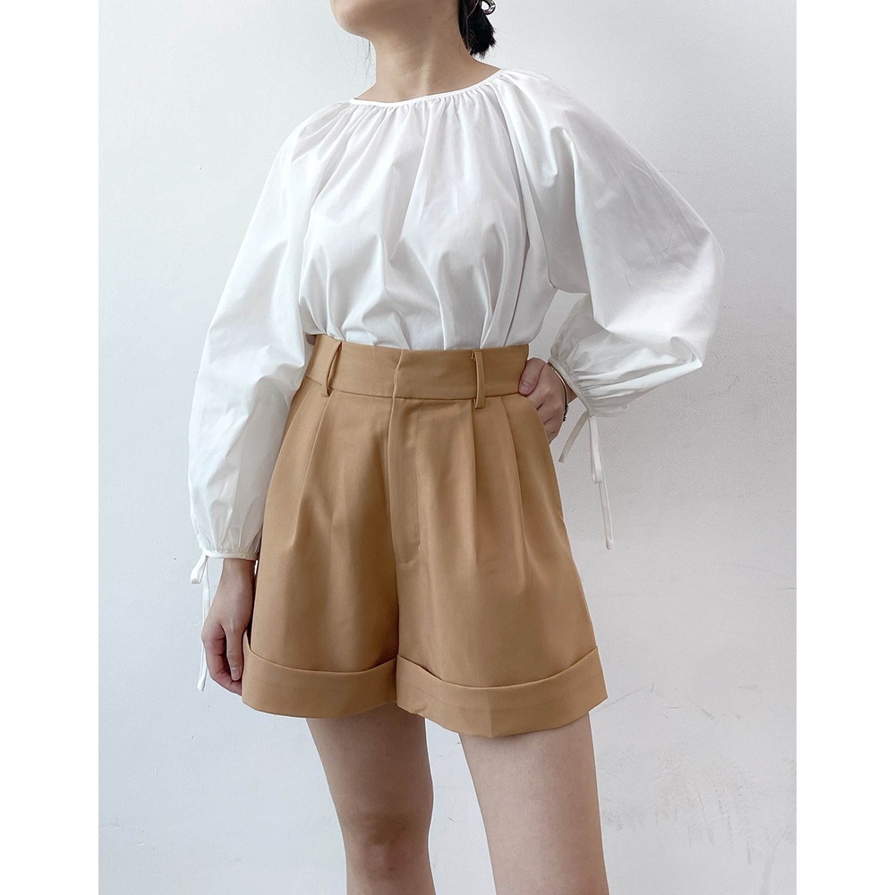 DOTTIE - Quần ngắn xếp ly nữ nâu vàng Q0113