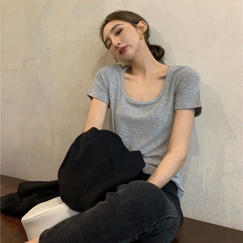 Áo thun COZOKC tay ngắn cổ tròn màu đơn giản phong cách Hàn Quốc