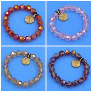 Chuỗi tay Thủy Tinh Cắt Giác 10 ly Charm Bát Quái inox - Chuỗi tay thời trang phong thủy