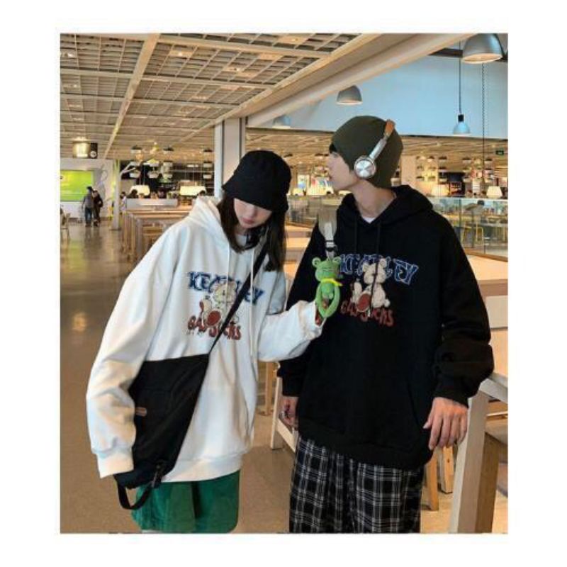Áo Hoodie Nỉ Hoạt Hình Gấu GASSUCKS Form Rộng Tay Phồng, Áo Hoodie Màu Đen Trắng Basic Unisex