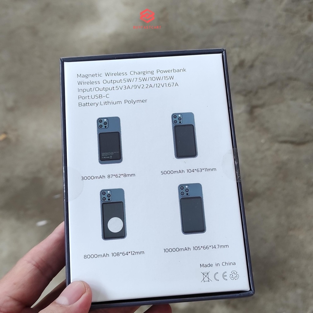 Pin sạc dự phòng không dây Buyfastcart B2 8.000mAh dùng sạc cho iP12, 13 - Hàng chính hãng