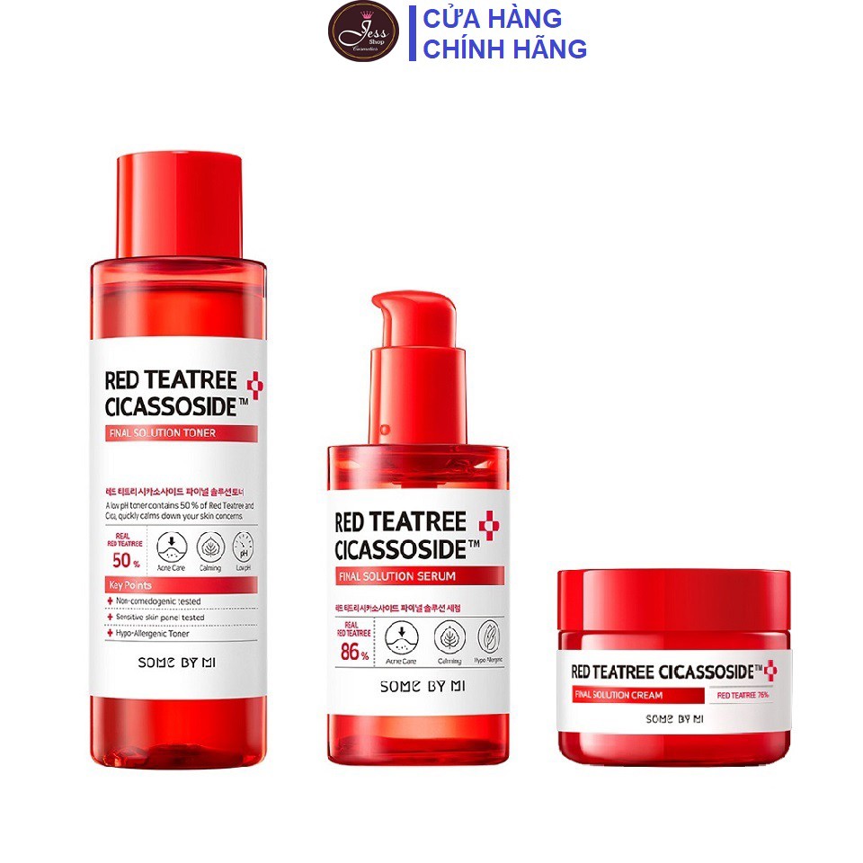 Combo 3 Sản Phẩm Giảm Mụn Cho Da Nhạy Cảm Some By Mi Red Tea Tree Cicassoside Final Solution (Toner+ Serum + Kem)