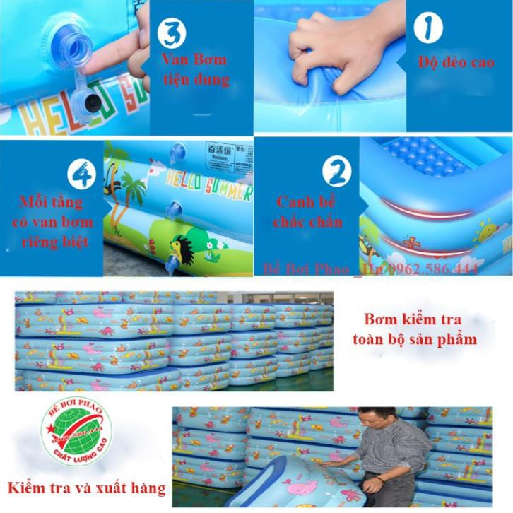 Bể bơi phao cho bé kích 1m8  và 2m1 - 3 Tầng, bể bơi bơm hơi có đáy chống trơn, tặng kèm bộ keo vá y