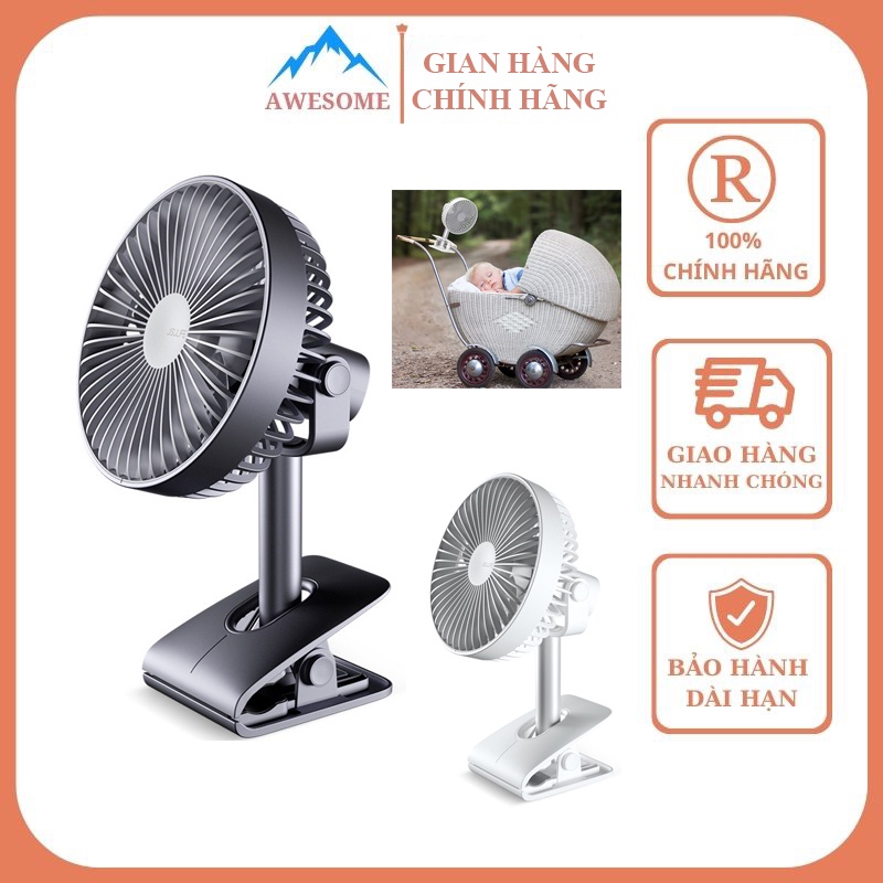 Quạt Tích Điện Mini Kẹp Bàn Siêu Yên Tĩnh 4 Cấp Độ Gió, Pin 4000mAh 12h Chạy Liên Tục