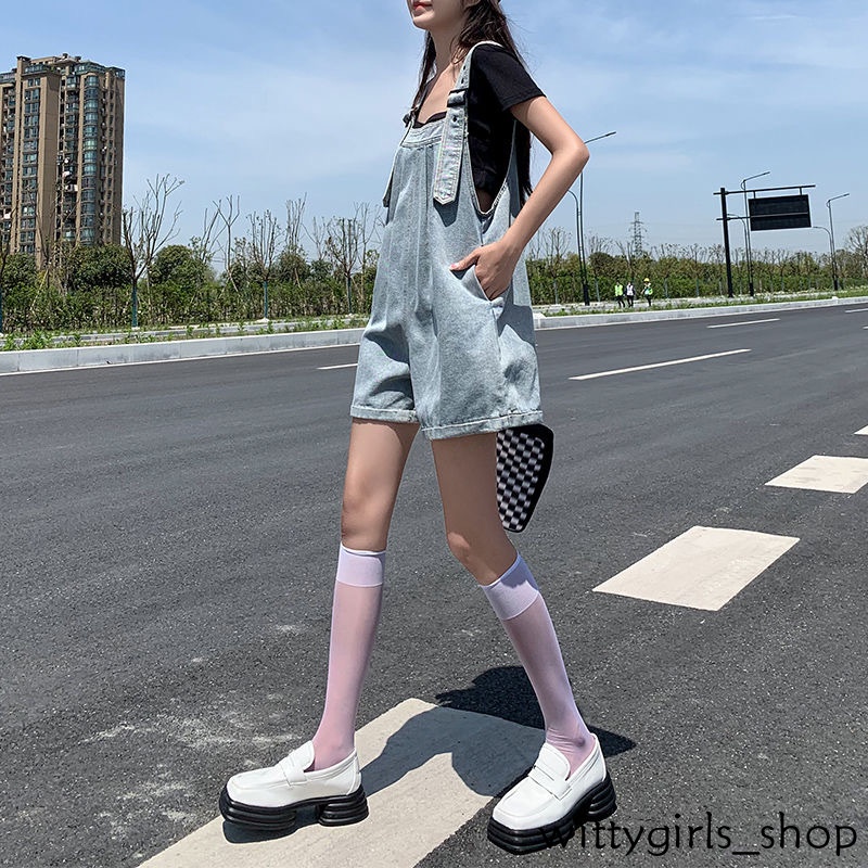 Wittygirls_ Shop | Quần Yếm Denim Ống Rộng Dễ Thương Phong Cách Retro Cho Nữ