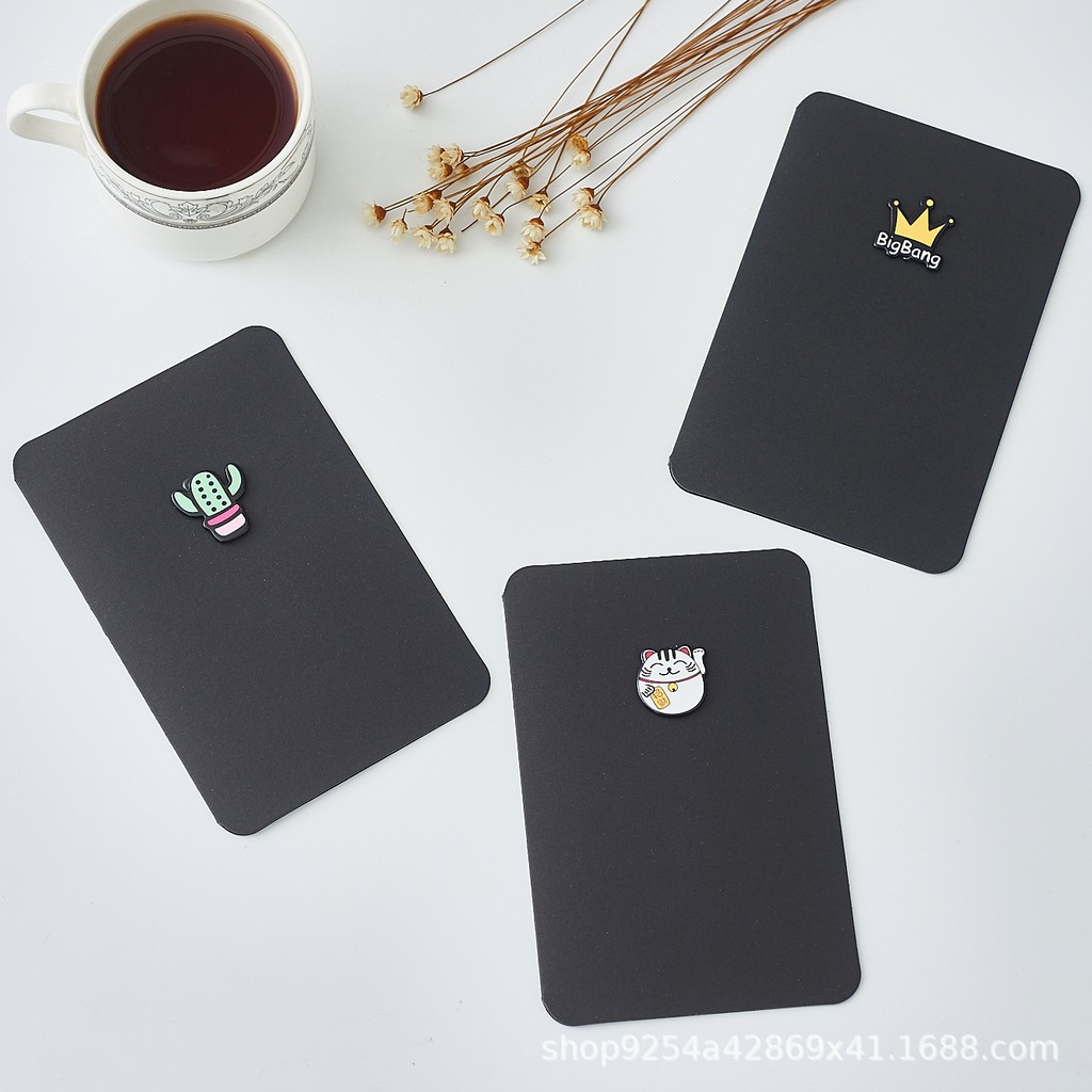 (inochi) thiệp đen gắn hình huy hiệu, thiệp chúc màu đen hình cute _giao ngẫu nhiên