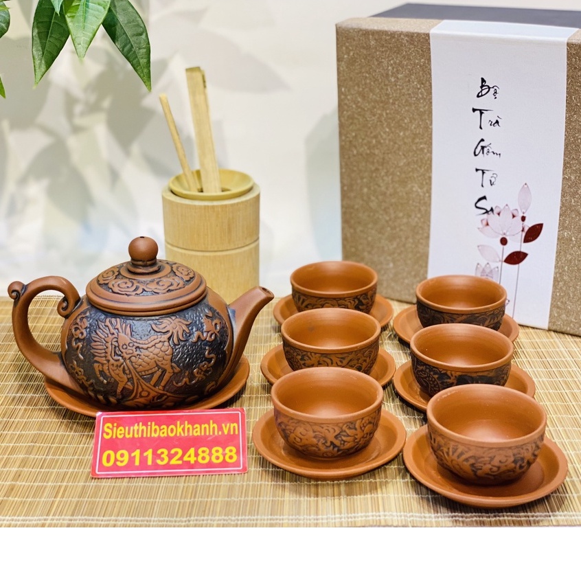 Bộ ấm chén,ấm trà tử sa chính hãng Bát Tràng 350ml