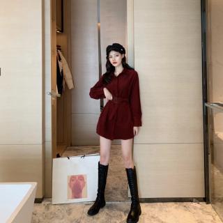 Đầm Sơ Mi Nhung Kẻ Dáng Dài Phong Cách Hàn Quốc Thời Trang Dành Cho Nữ