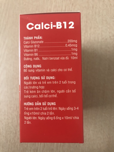 Calci B12 hộp 20 ống 10ml - Bổ sung vitamin - Cải thiện tình trạng thiếu calci