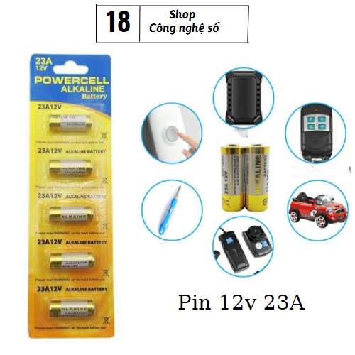 Vỉ 5 viên Pin 12V 23A 12V 27A cho remote cửa cuốn các loại điều khiển công tắc RF ô tô xe đạp điện