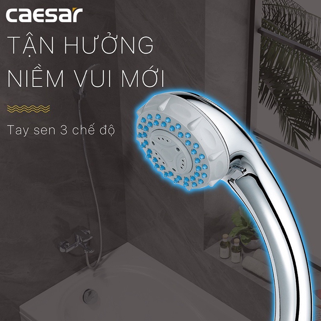 Tay sen tắm CAESAR cao cấp 3 chức năng phun nước, Nhựa ABS mạ Crom kết nối được với các loại dây sen