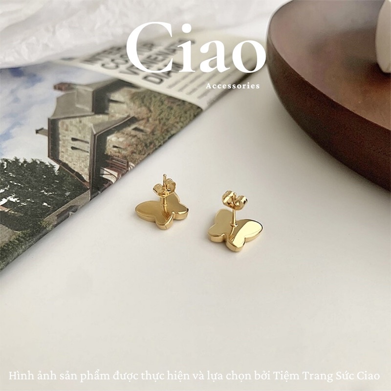 [HOẢ TỐC 1H] Khuyên tai/ Bông tai titan không gỉ thiết kế hình bướm xà cừ xinh xắn sang trọng Isabella Ciao