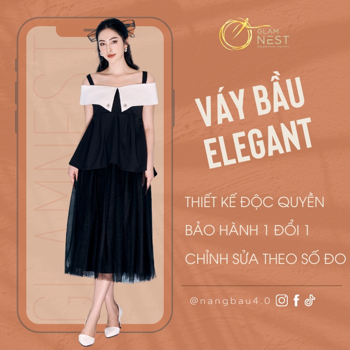Áo Bầu Kiểu Thanh Lịch Phối Chân Váy Bầu Freesize Hàng Thiết Kế Sang Chảnh Dự Tiệc Glam Nest AS006