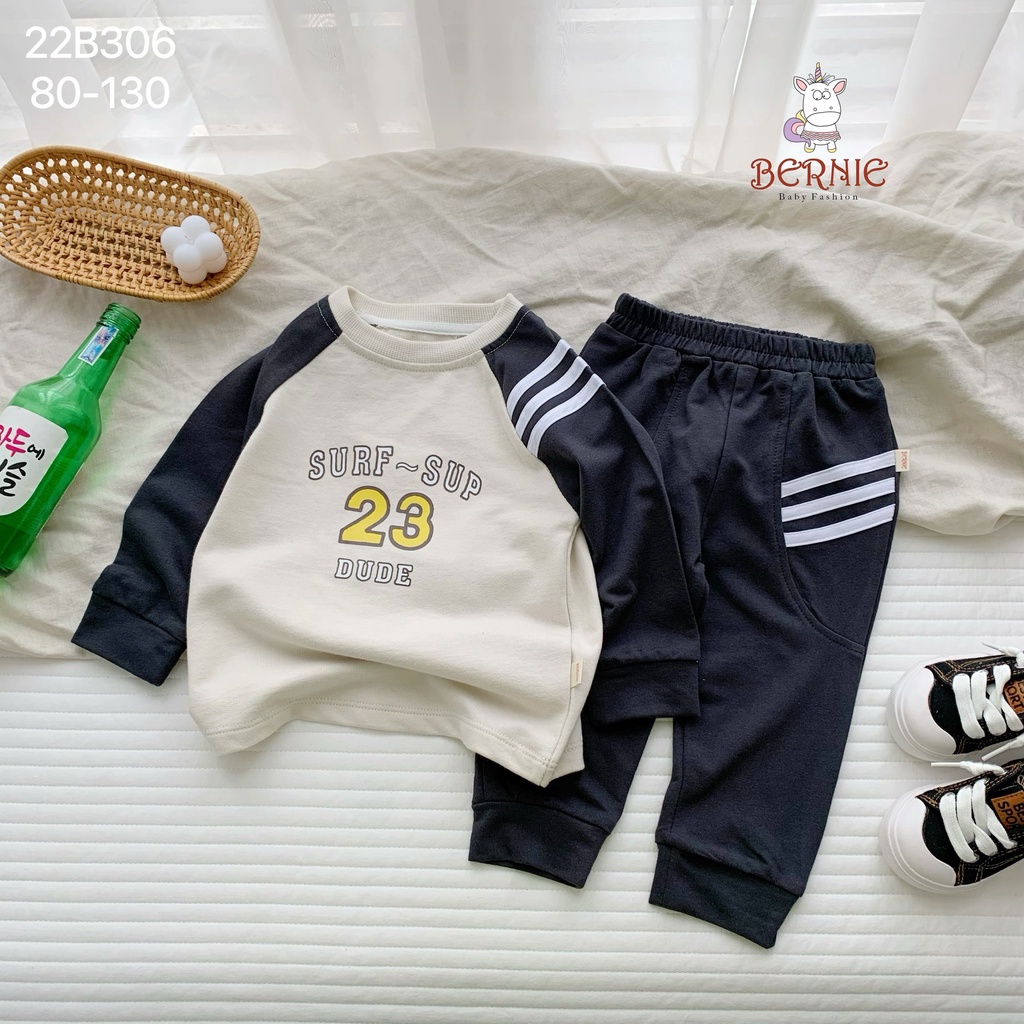 Bộ thể thao thu đông bé trai dài tay cá tính, bộ thu đông tay dài cho bé phong cách thể thao