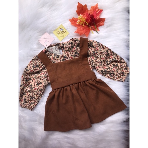 Váy yếm bé gái sét 2 chi tiết  💕 💕 LINA KIDS- yếm nhung áo hoa váy thu đông.
