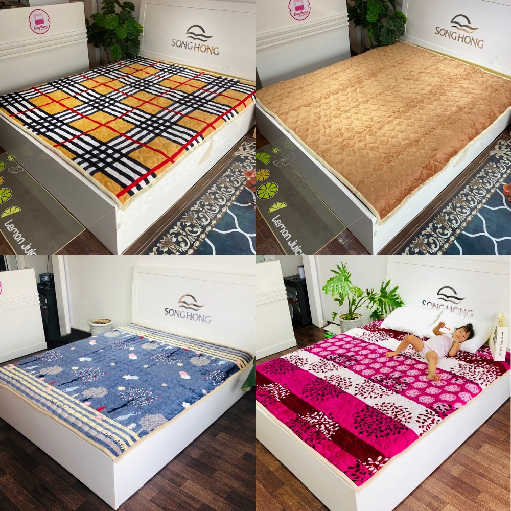 Thảm lông cừu trải giường, thảm nỉ nhung trải giường 3 lớp họa tiết - TLC
