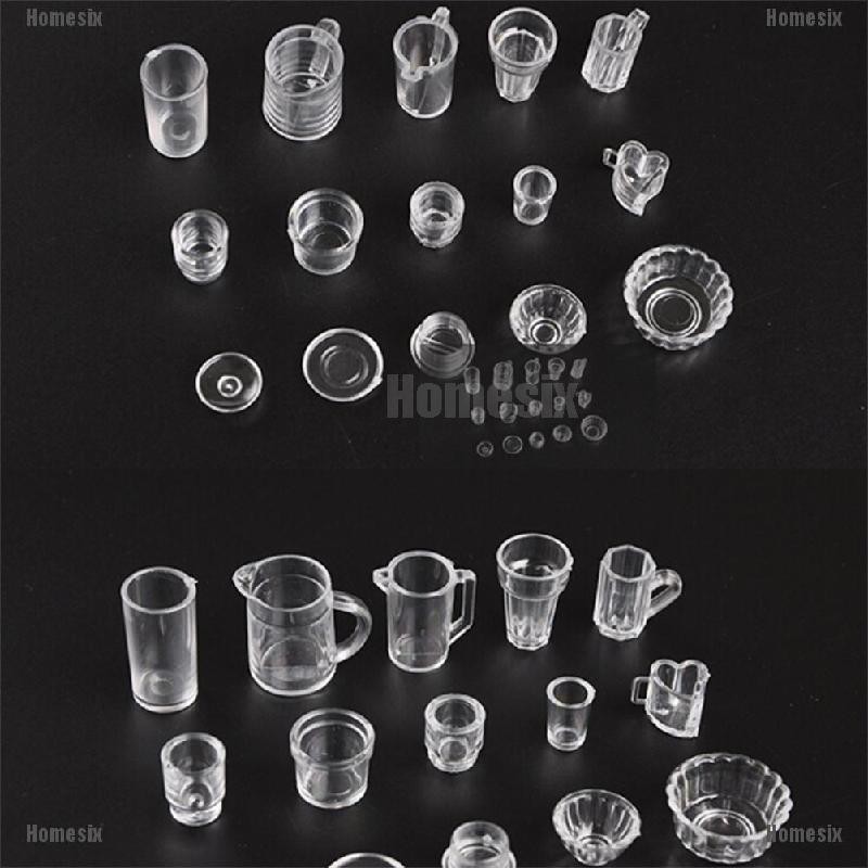 [YHOMX] 15pcs/Set Mini Transparent Drink Cups Dish Plate Tableware Miniatures TYU