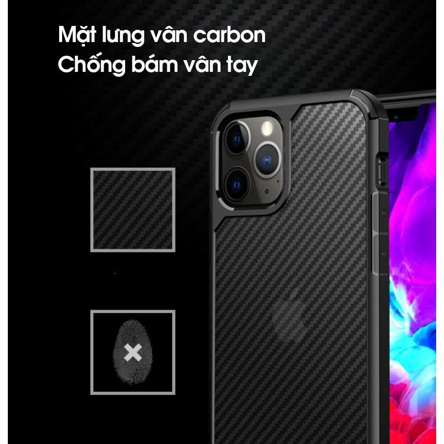 Ốp lưng iPhone 11 / 11 Pro / 11 Pro Max - Chính hãng IPAKY - Mặt lưng CARBON TRONG chống bám vân tay