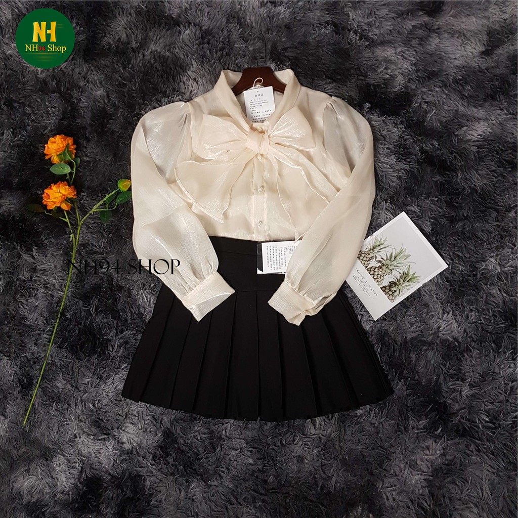 [Mã FAMAYWA giảm 10K đơn 50K] Áo sơ mi tơ óng thắt nơ sang chảnh dài tay/ ngắn tay | BigBuy360 - bigbuy360.vn