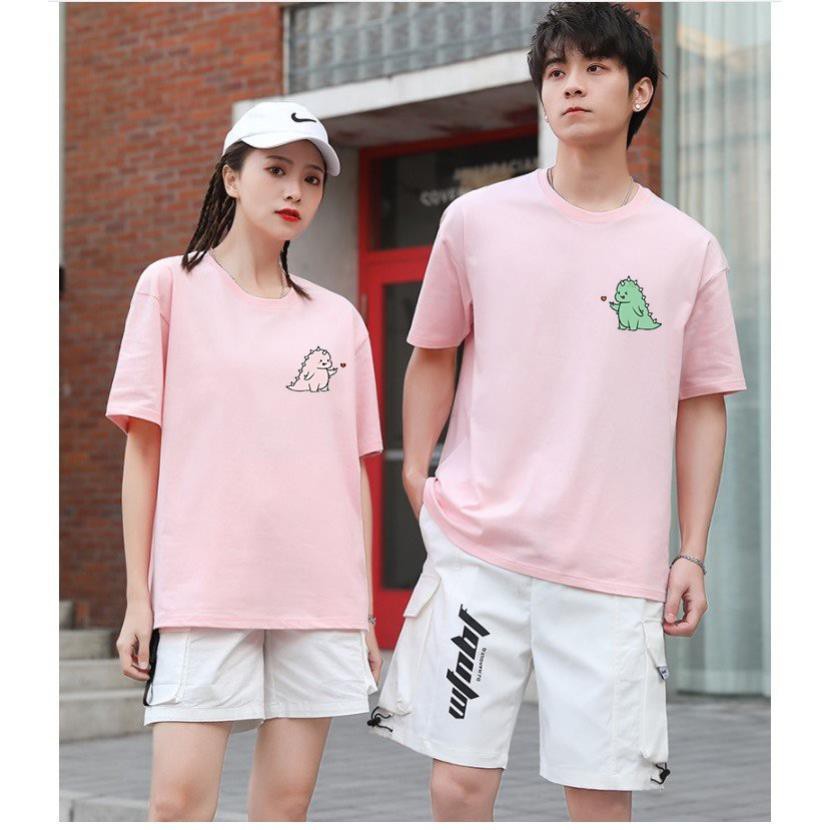 Áo phông, Áo thun unisex from rộng cổ tròn tay lỡ freesize 38-70kg logo khủng long