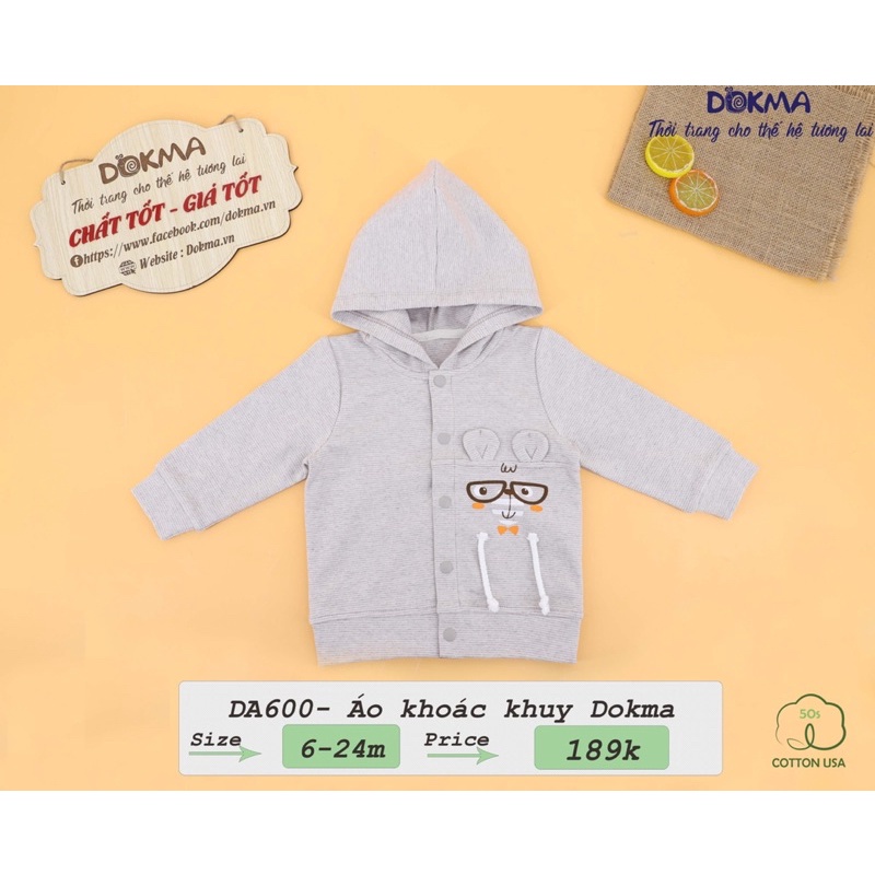 Áo khoác khuy có mũ Dokma cho bé trai bé gái