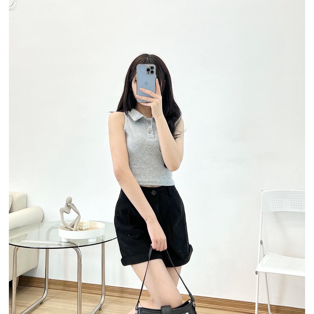 Áo sát nách cổ sơ mi cúc Miho house