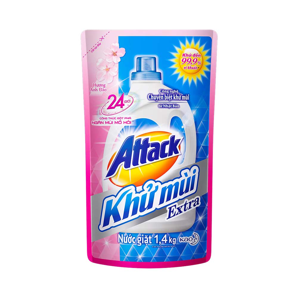 Túi nước giặt khử mùi Attack hương hoa anh đào 1.4kg
