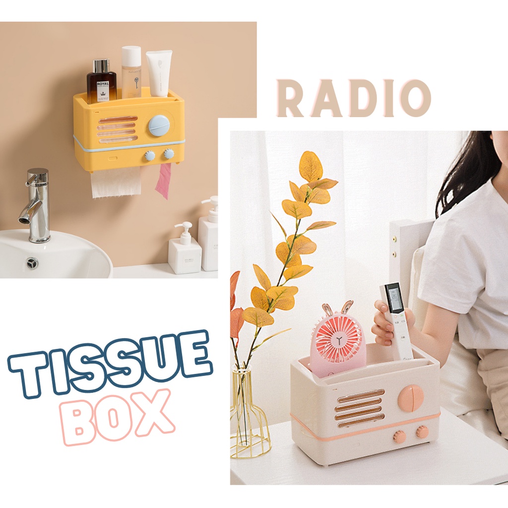 Hàng Có Sẵn ] Hộp Đựng Khăn Giấy Treo Tường Toilet Phong Cách Retro Hộp Khăn Giấy Hình Radio Phong Cách Vintage