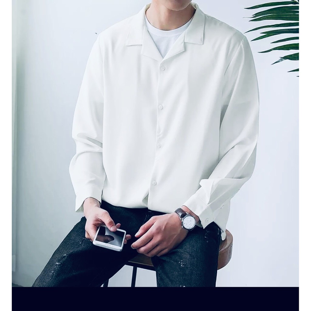 Áo sơ mi cổ vest dài tay form rộng unisex phong cách trẻ trung, chất liệu vải lụa hàn chống nhăn