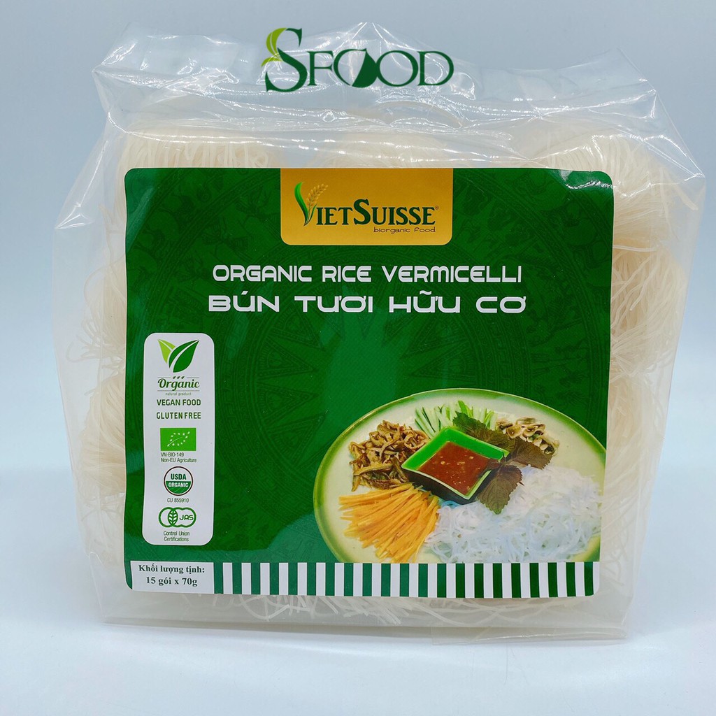 Bún gạo lứt/ Bún tươi hữu cơ Vietsuisse 900gram, thức ăn Healthy, Eatclean