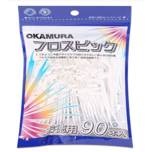 Combo 5 Gói Tăm chỉ kẽ răng cao cấp Nhật Bản gói 90 chiếc Okamura (Japan )