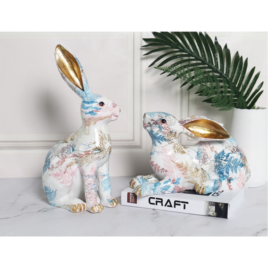 Tượng trang trí- tượng thỏ phục sinh in hoa dễ thương-trưng bày hoặc quà tặng