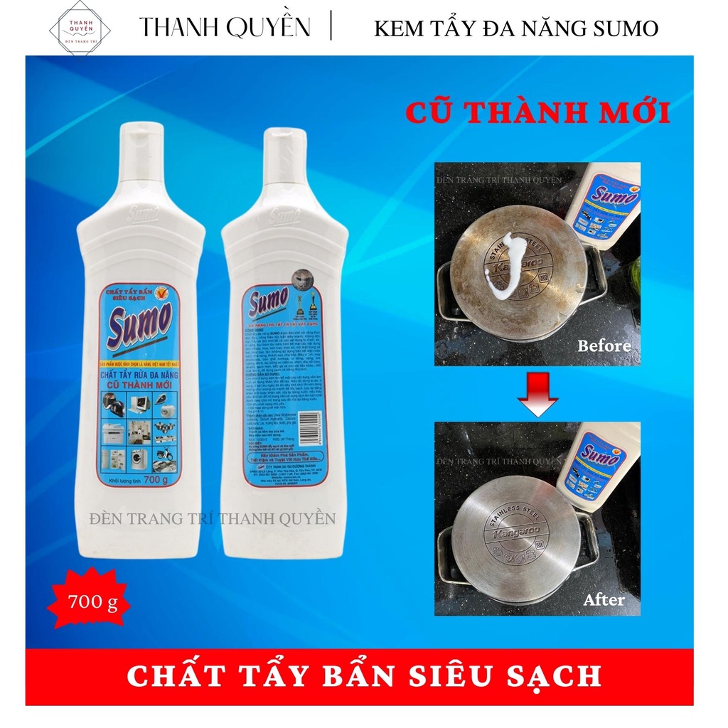 Kem tẩy rửa đa năng siêu sạch Sumo chai 700g không độc hại tẩy các vết bẩn, ố vàng siêu sạch từ đồ cũ thành đồ mới
