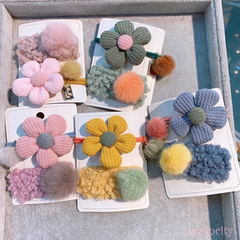 Set 2 Dây Buộc Tóc Gắn Quả Cầu Lông Xù Xinh Xắn Dành Cho Nữ