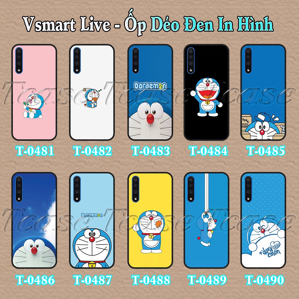 Ốp lưng Vsmart Live dẻo đen in hình Hoạt hình Chú mèo Doraemon