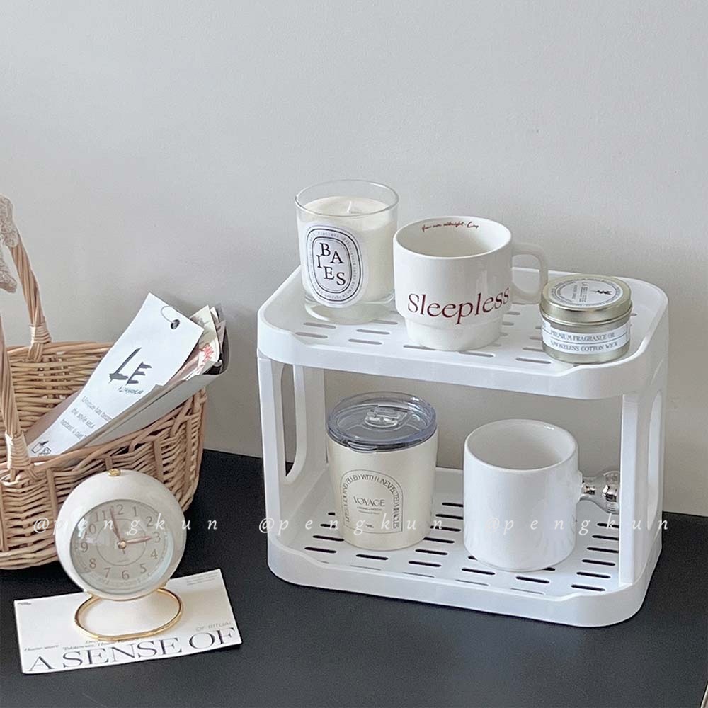 Kệ Hai Tầng Màu Trắng Đơn Giản Để Bàn Đựng Đồ Trang Điểm Đa Năng